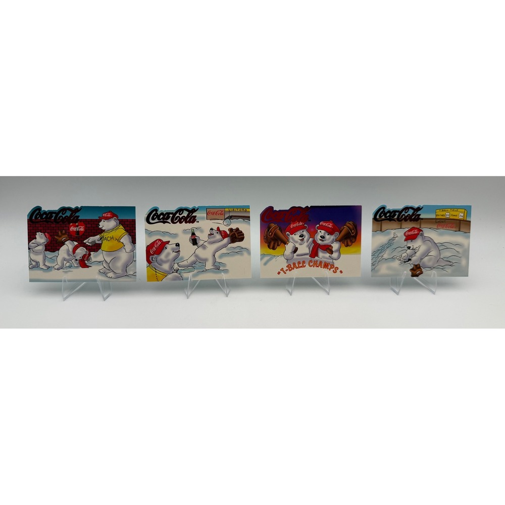 Vintage 1996 Coca-Cola Polar Bears T-Ball Practice Die-Cut Trading Cards Set 4